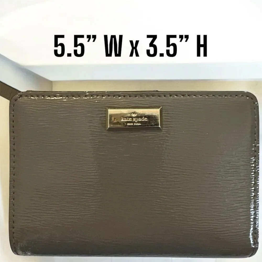 Kate Spade Tellie Bixby Place Gray Glossy Patent Leather Bifold Wallet